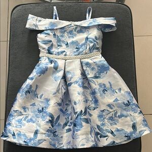 Speechless Blue and White Off-Shoulder Cocktail Dress